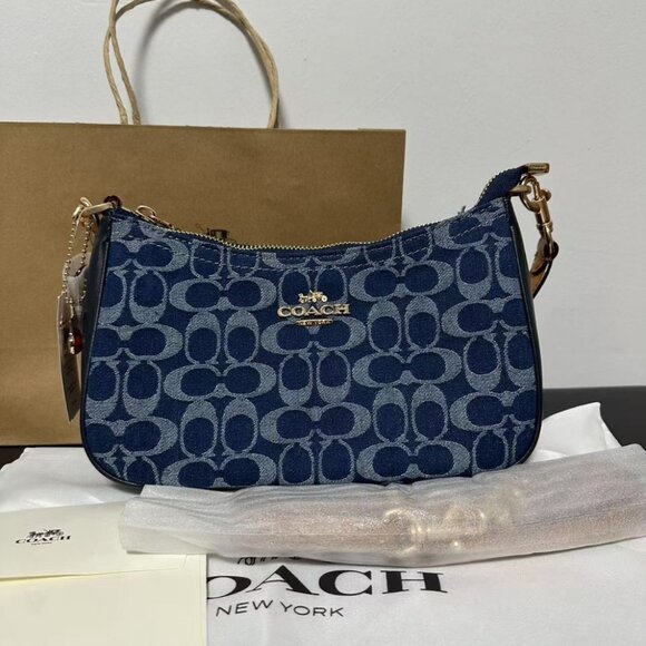 Coach Denim Blue and Tan Shoulder Bag - Picture 2 of 9